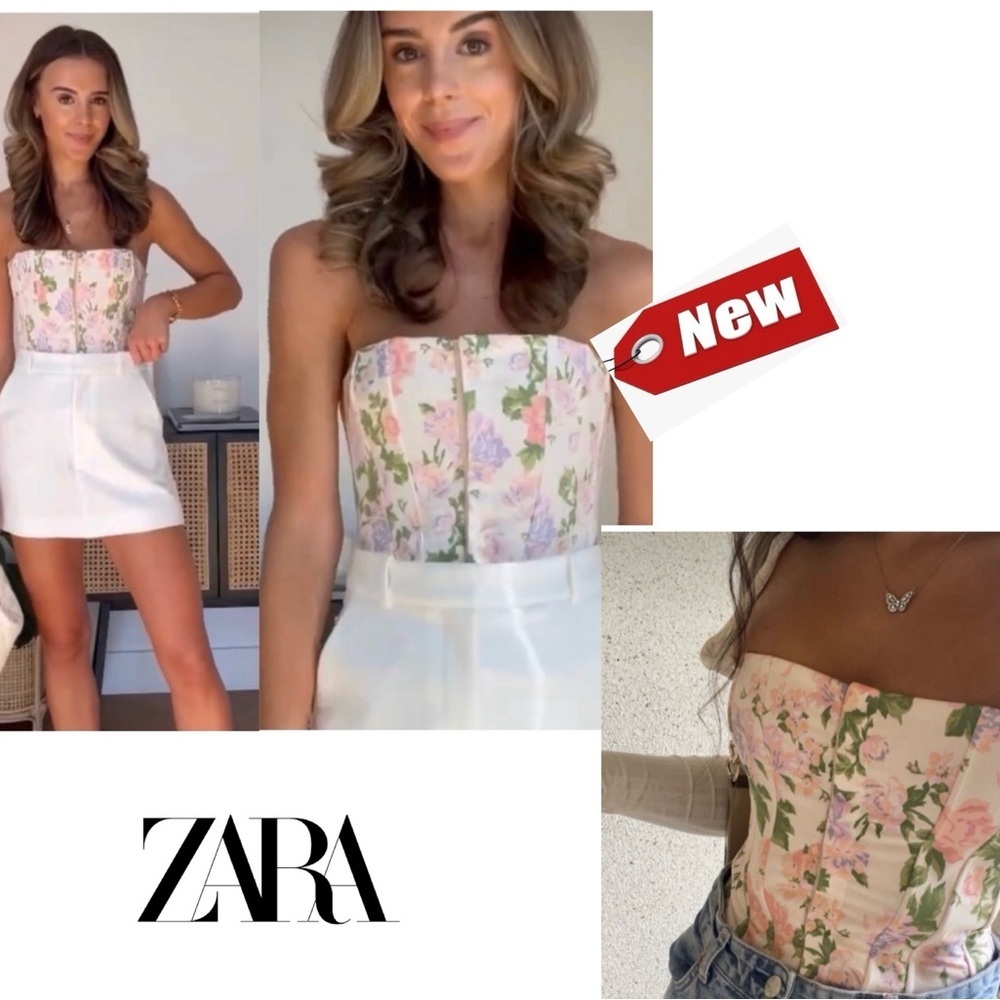 Zara pastel multicoloured floral flower print corset bustier crop top NWT